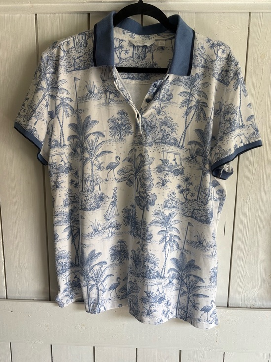 Walter Hagen Tops - Walter Hagen White Polo with Blue Tropical Toile Print